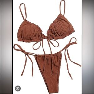 Women's Rust Brown Bikini Set Lettuce Trim